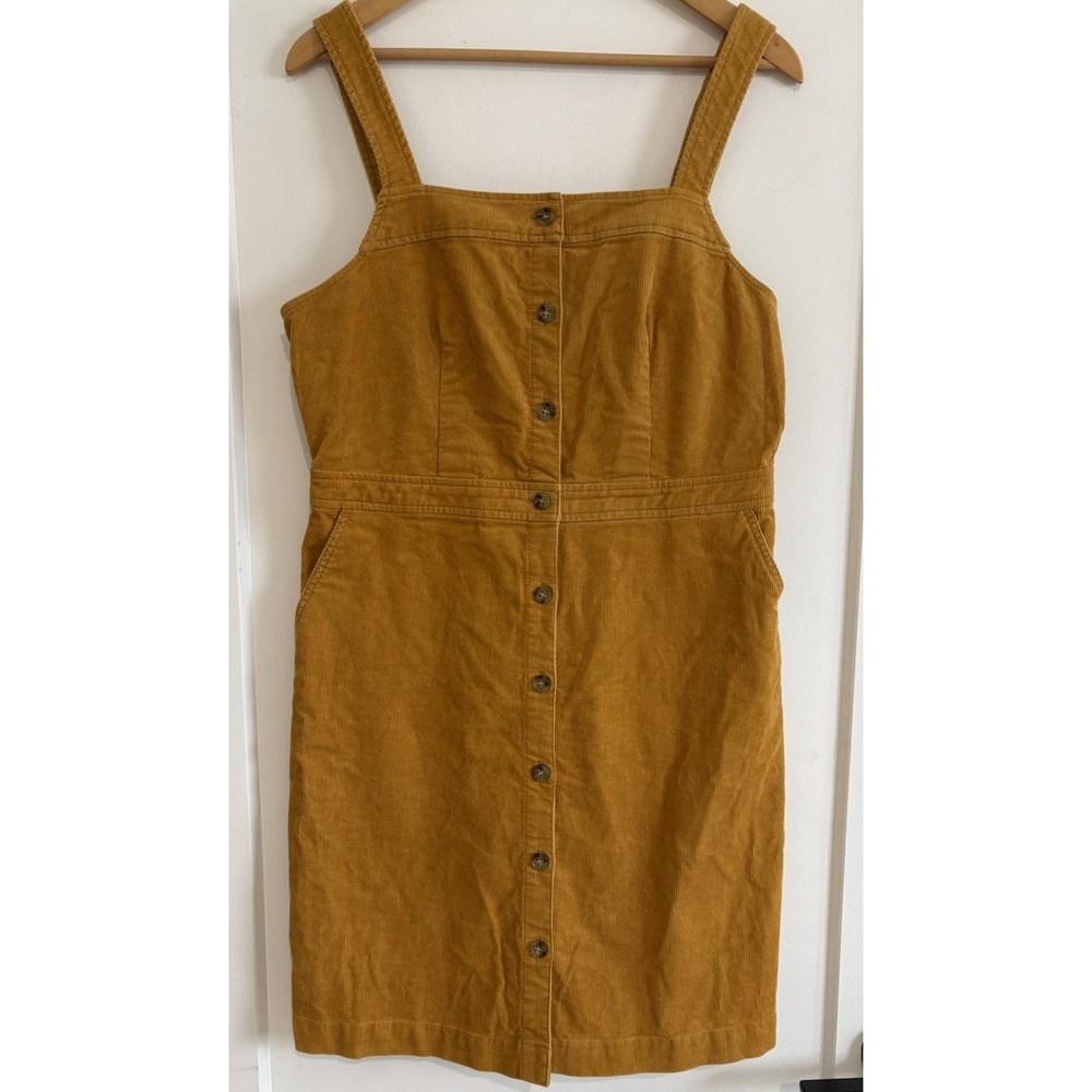J.Crew Mustard Yellow Corduroy Button Front Dress Size 10 Jumper Pinafore AD425
